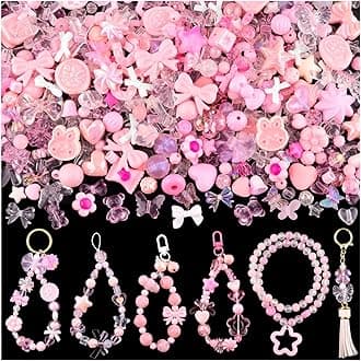 Assorted 170-230PCS Pink Acrylic Beads for Bracelet Making, Flower Bow Butterfly Candy GummyBear Aesthetic Bracelet Charms,Cute Beads for Jewelry Making DIY Necklace Keychain Phone Charm