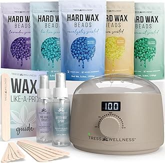 Waxing Kit for Sensitive Skin – Safe for Face & Skin, Prep & Aftercare Spray, Easy to Use – At-Home Kit for Face, Bikini, Brazilian & Full Body - Digital Display, Beige