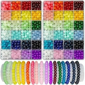1200PCS 8mm Glass Beads for Jewelry Making, 24 Colors Crystal Beads Bracelets Making Kit, 2 Box Round Beads Suitable for Beginners