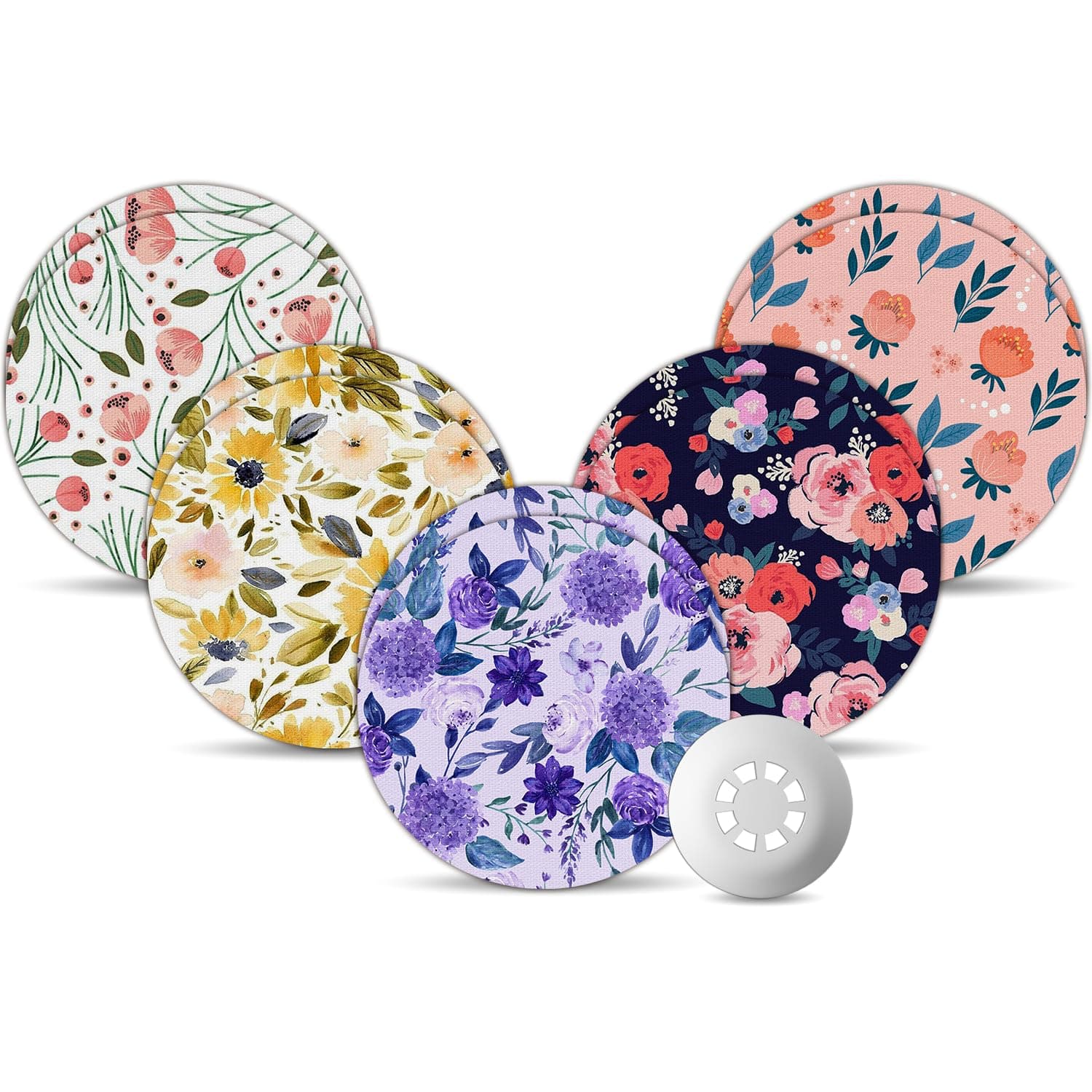 Amolyfe Libre 3 Sensor Covers (Pack of 10) - Shockproof with Hard Cap, Waterproof, Breathable, Medical Adhesive, 14 Day CGM Protection (P.Flower)