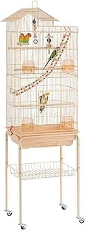 Yaheetech 62.4'' Roof Top Bird Cage Wrought Iron Rolling Parrot Cage for Medium Small Birds Budgies Cockatiels Parakeets Canary
