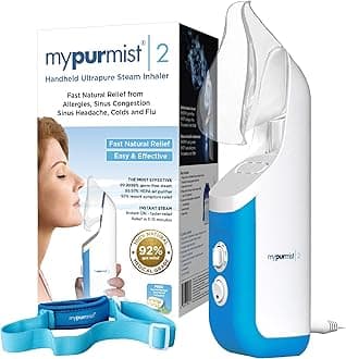 Mypurmist® Essential Kit Plus Handsfree Strap - Steam Inhaler, Personal Handheld Instant Steam - Sinus Congestion Cold Cough Relief Vocal Care Skincare (Plug-in)