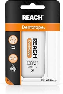 Dentotape Waxed Dental Floss with Extra Wide Cleaning Surface for Large Spaces between Teeth, Unflavored, 100 Yards (Pack of 2)