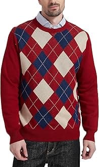 Kallspin Men's Crewneck Argyle Knit Jumpers Wool Blend Long Sleeve Sweater Pullovers