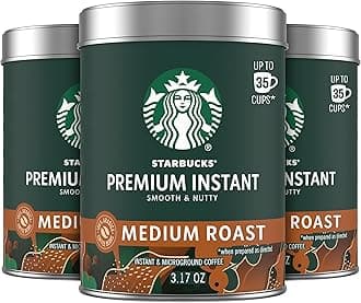 Starbucks Premium Instant Coffee, Medium Roast Coffee, Arabica Beans, Three 3.17 oz Tins