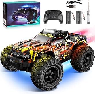 Remote Controlled Car - 1:18 RC Car High Speed LED Light 25 km/h with Spray 2.4 GHz All Terrain Offroad Truck Toy 2 Batteries Fast Toy from 3 4 5 6 7 8 Boy Green