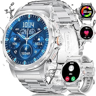 LIGE Military Smart Watch for Men(Answer/Make Call),1.43" HD AMOLED Rugged Smartwatch for iPhone Android Phone,Fitness Watch,Silver Sport Watch with 120+ Sport Modes/5ATM Waterproof