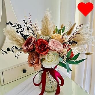 Pampas Faux Flowers in Vase For Centre Pieces Decorations Party, Decorative Home Accessories, Fireplace Coffee Dining Table Ornaments, Bedroom Living Room Decor, Flowers Delivery Next Day Prime