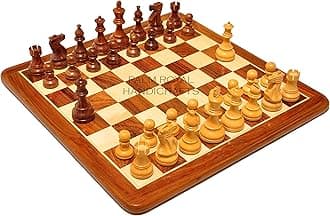 Palm Royal Handicrafts 18" x18" inch Wooden Chess Board Set with Chessmen King Size 3.75" Made with Finest Indian Rosewood 32 Pieces and 2 Extra Queens