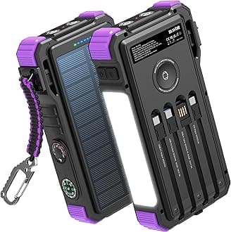 Solar Power Bank 20000mAh Built-in Cables, Wireless Charger for Apple Watch, 20W Fast Charging Battery Pack with USB C, Flashlight, Solar Charger for iPhone, iPad, iWatch, Samsung