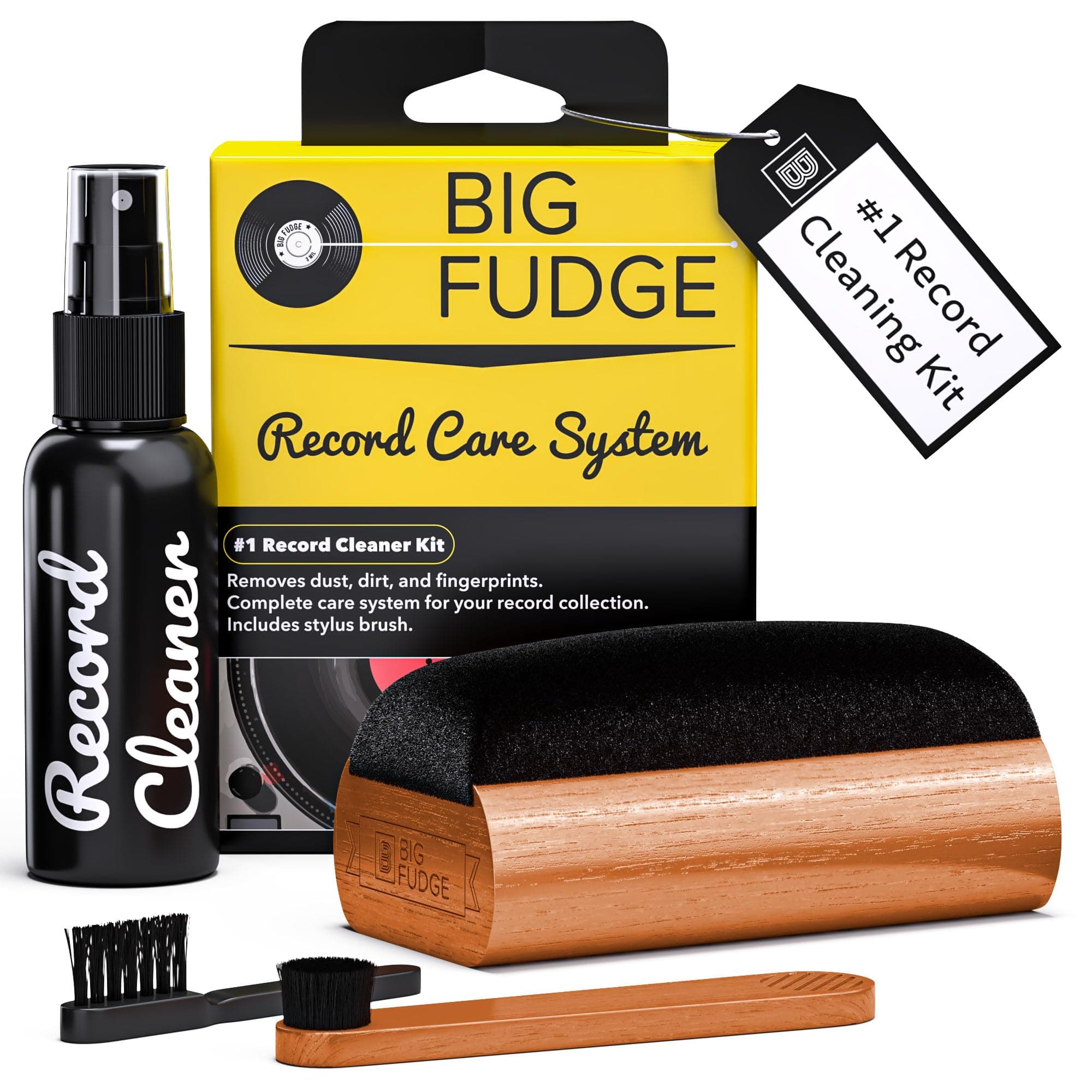 Big Fudge Complete 4 In 1 Vinyl Cleaning Solution Includes Velvet Record Brush Xl Cleaning Liquid Stylus Brush And Travel Pouch Will Not Scratch Your Records Record Cleaner Kit