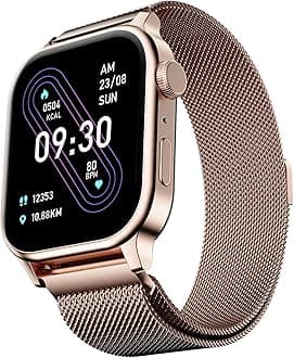 Fire‑Boltt Rise Round Smart Watch 1.85″ HD Display with Bluetooth Calling, Rotating Crown, AI Voice Assistant, SpO2 & Heart Rate Monitor,120+ Sports Modes, IP67 Waterproof Metal Smartwatch - Rose Gold