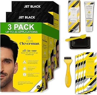 3x2 Pack Cleverman Jet Black Hair & Beard Dye Kit for Men - All-in-One Reusable for Natural-Looking Gray Coverage, Professional-Quality and Ammonia-Free