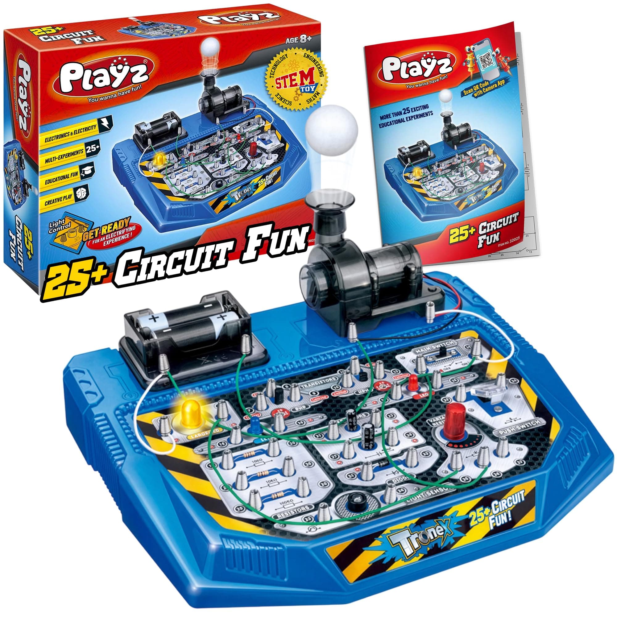 Playz Electrical Circuit Board Engineering Kit for Kids with 25+ STEM Projects Teaching Electricity, Voltage, Currents, Resistance, & Magnetic Science | Gift for Children Age 8, 9, 10, 11, 12, 13+