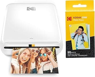 KODAK Step Instant Printer | Bluetooth/NFC Wireless Photo Printer with ZINK Technology & KODAK App for iOS & Android (White) Prints 2x3 Inch Sticky-Back Photos + Kodak Zink Photo Paper - Pack of 50