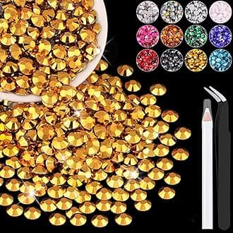 2500PCS 5mm Resin Rhinestones in Bulk (Copper Gold), Bedazzling Flatback Crystals for Crafts DIY Nail Decoration, Gems Charms for Tumbler Shoes Clothing Fabric with Pickup Pen and Tweezers