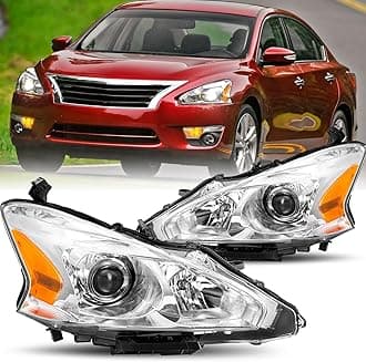 TUSDAR Headlight Assembly Set for 2013 2014 2015 Nissan Altima 4-Door Sedan Halogen Headlamp Driver and Passenger Side Chrome Housing with Amber Reflector