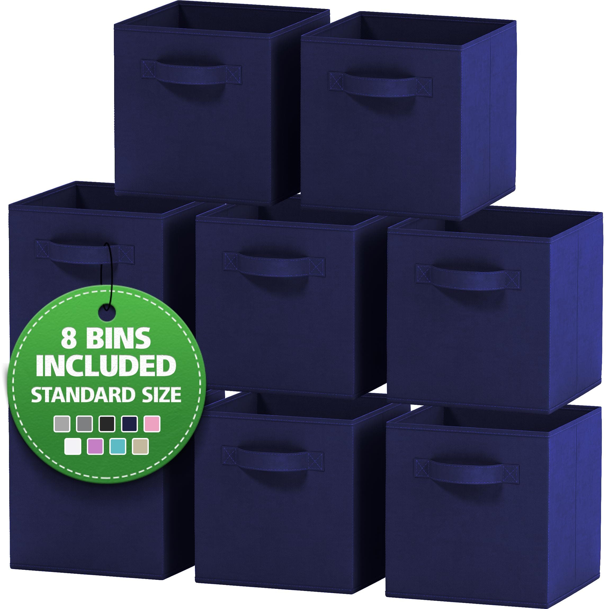 Storage Cubes Pack Of 8 - Standard Size Cube Storage Bin 10.5x10.5x11 With Dual Handles For Easy Carrying- Fabric Storage Bins Collapsible (Navy)