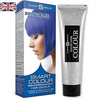 Electric Blue Hair Dye semi permanent hair dye kit for light blonde hair, bright blue hair colour - ammonia, paraben, sulphate and PPD free hair dye 100% vegan, cruelty free formulation, Smart Beauty