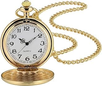 Smooth Vintage Pocket Watch with Chain (Gold)