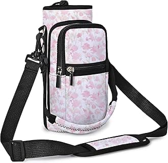AUPET Water Bottle Sling Bag Sleeve Holder Carrier 25/32/40/64 oz,Insulated Crossbody Water Bottle Case Cover with Strap and Pockets for Men/Women Walking Hiking (Soft-hued Floral, 32oz)