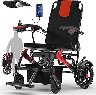 Electric Wheelchairs for Adults, Power Motorized Foldable Wheelchairs for Seniors Support 350 LBS, Only 36LBS Weight,15 Miles Range, Airline Approval & 500W Brushless Motors& LED Light(Red)