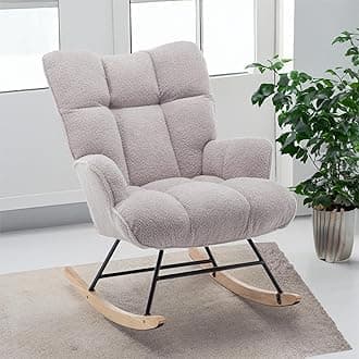 SAETSFEG Nursery Rocking Chair Teddy, Upholstered Glider Rocker with High Backrest, Comfortable Stylish Accent Armchair with Padded Seat for Living Rooms, Grey Bedrooms, Offices, Grey