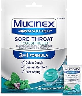 InstaSoothe Sore Throat + Cough Relief Alpine Herbs & Mint Flavor, Fast Acting, Cooling Comfort, Powerful Sore Throat Oral Pain Reliever, 40 Medicated Drops