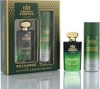 FRENCH ESSENCE Men's Deodorant Spray Perfume, Body Spray for Men, Long Lasting Fragrance, Fresh Scent - Luxury Gift Set (Recharge) 60Ml & Deodorant 150Ml