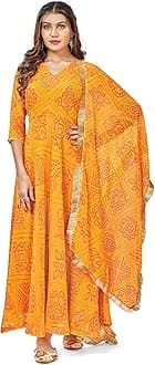 VIHARA THREADS Women's Bandhani Print Anarkali Kurta with Matching Dupatta, Ethnic Indian Wear