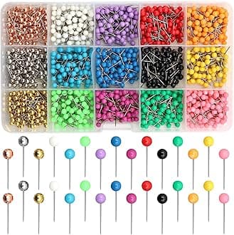 ZYNERY 1500 PCS Map Push Pins, Map Tacks Marking Pins 1/8-Inch Plastic Round Head Decorative Push Pins for Bulletin Boards/Fabric/Office/Wall (15 Colors)