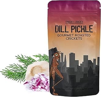 Tricky Cricky Edible Flavored Cricket Snacks for Humans - USA Grown - Unique & Healthy Gourmet Snacks for Adults - High Protein, Low Carb, Low Calorie Dried Edible Bugs for People - Dill Pickle - 1 Oz