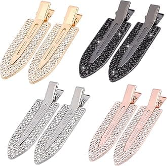 8PCS No Crease Hair Clips,Rhinestone No Bend Flat Barrettes,Diamond Metal Pin for Makeup Bang,Styling Tool for Women Girls, Silver Gold Black