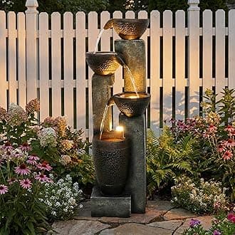Hamiedun 40''H 4-Tier Outdoor Garden Water Fountain Decor, Resin Fountain for Garden, Floor Patio, Deck, Porch, Backyard and Home Art Decor (40inch)