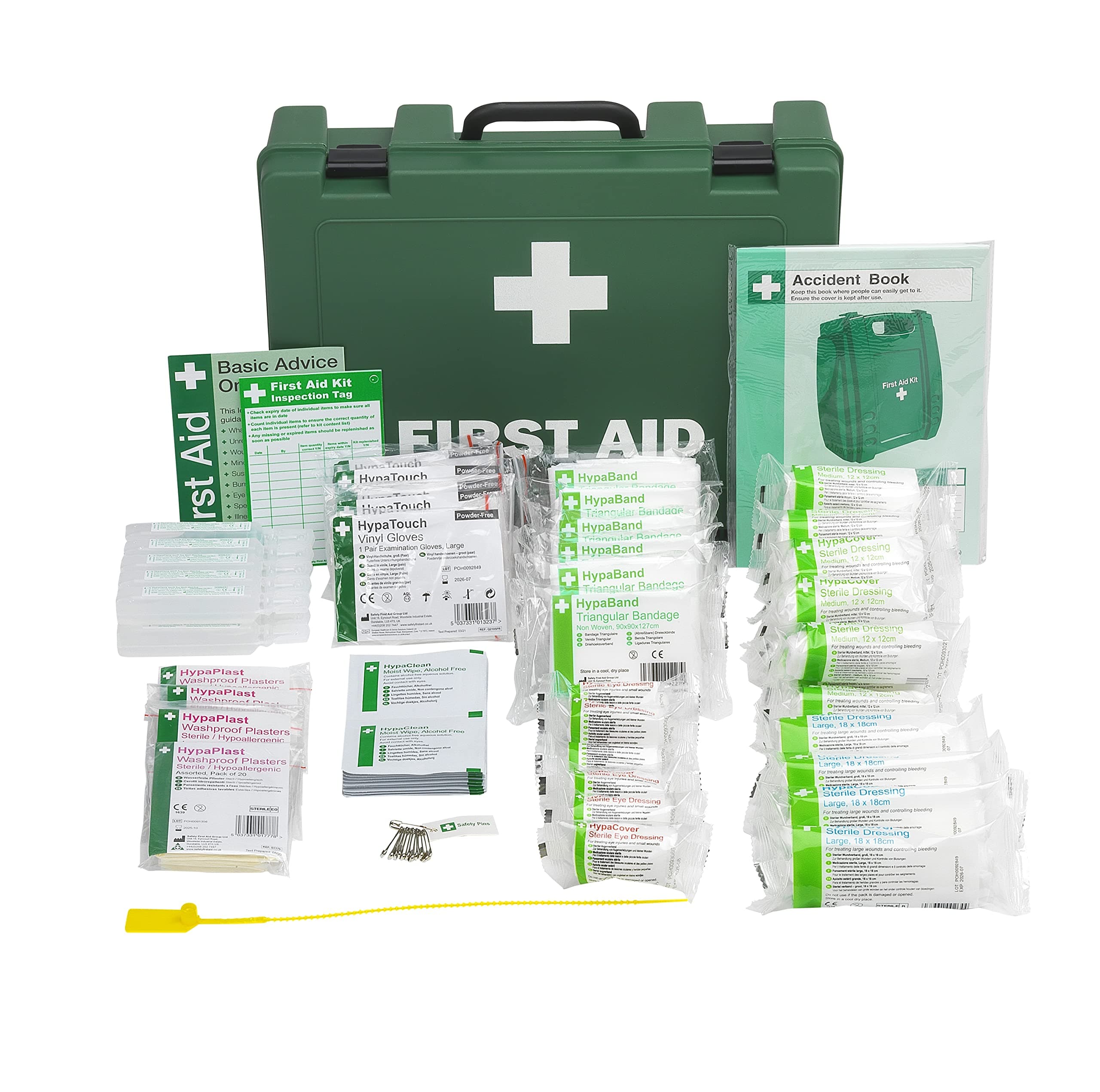 Safety First Aid Group Workplace First Aid Kit (Large 21-50 Persons) Economy HSE-Compliant with Inspection Tags, Accident Book, Wall Bracket, Extra Plasters