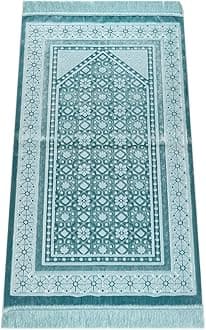 ihvan online, Soft Plush Lux Velvet Muslim Prayer Rug, Thick Janamaz, Sajadah, Soft Islamic Prayer Rug, Islamic Gifts, Prayer Carpet Mat, Elegant, Color: Blue