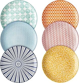 Selamica 8 inch Porcelain Dinner Plates, Large Size Serving Plate for Salad, Pancakes, Steak, Set of 6, Assorted Colors