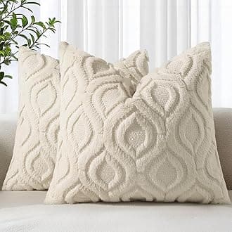 decorUhome Spring Euro Sham Throw Pillow Covers 22x22 Inch Set of 2, Soft Plush Faux Wool Beige Solid Couch Pillow Covers, Accent Farmhouse Neutral Square Pillow Cases for Sofa Bed Living Room