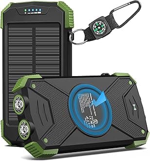 Solar Charger Power Bank 10,000mAh, Portable Wireless Charger, 20W Fast Charging External Battery Pack with USB C for Cell Phones, Solar Panel Charger with Dual Flashlight for Camping