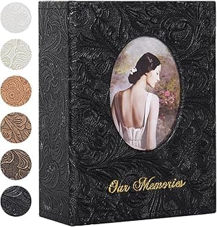 RECUMTS Photo Album 6x4 Holds 100 Pictures Leather Cover Photo Book Slip in Albums Black Page for Valentine Family Wedding Christmas Birthday（Black）