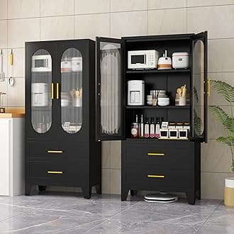 61.02”H Metal Pantry Storage Cabinet with Drawer,Pantries Cabinets with Acrylic Glass Doors and Adjustable Shelves,cupboard for Kitchen, Laundry Room,Living Room,Bathroom,Dinning Room,Tool Room