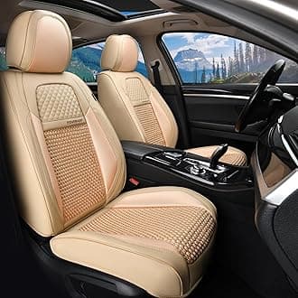 Car Seat Covers Front Seats, Waterproof Front Seat Covers Nappa Leather Seat Covers for Cars, Breathable Summer Car Seat Cushion Universal Fit for Most Cars SUV Trucks(Front, Beige)