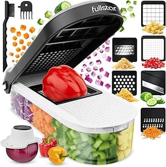 Fullstar Mandoline Slicer for Kitchen - Vegetable Chopper, Onion Potato Food Veggie Fruit Slicer and Cutter with Container, Kitchen Gadgets & Gifts, Home Essentials (6-in-1, White/Black)