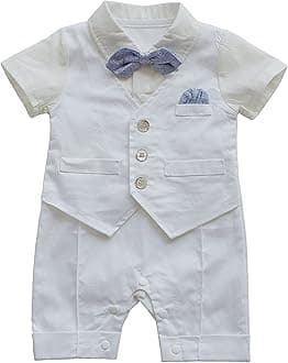 Baby Boy Gentleman White Shirt Waistcoat Bowtie Tuxedo Onesie Jumpsuit Overall Romper