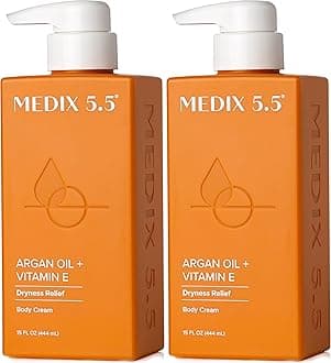 Medix 5.5 Argan Oil + Vitamin E Cream Anti Aging Skin Care Moisturizer Body Lotion For Women & Men | Firming Body Lotion Reduces Look Of Wrinkles, Cellulite, Crepey Skin, & Uneven Skin Tone, 2-Pack