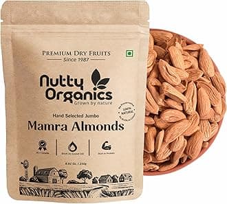 Nutty Organics Almonds Mamra - 250G (Grade A ++ Nuts, Premium, Rich In Oil) Richest Natural Source of Vitamins, Magnesium & Protien | Special Mamra Badam Giri
