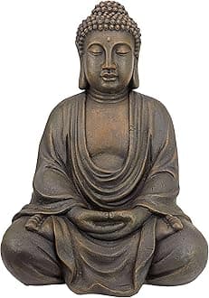 Design Toscano AL1614 Meditative Asian Decor of the Grand Temple Indoor/Outdoor Garden Statue, Medium, 18 inches wide, 25 inches tall, Handcast Polyresin, Basalt Stone Finish