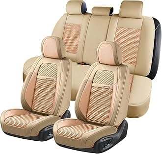 Car Seat Covers Full Set, Nappa Leather Beige Seat Covers for Cars, Waterproof Car Seat Protector, Front and Back Seats Universal Fit for Most Vehicles