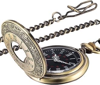 Hicarer Vintage Pocket Watch Steel Men Watch with Chain (Bronze)