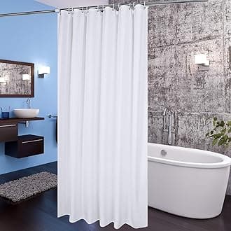 AooHomeExtra Long Shower Curtain Liner, Fabric Shower Curtain with Hooks for Hotel, Waterproof, 72 Width x 84 Height Inch, White
